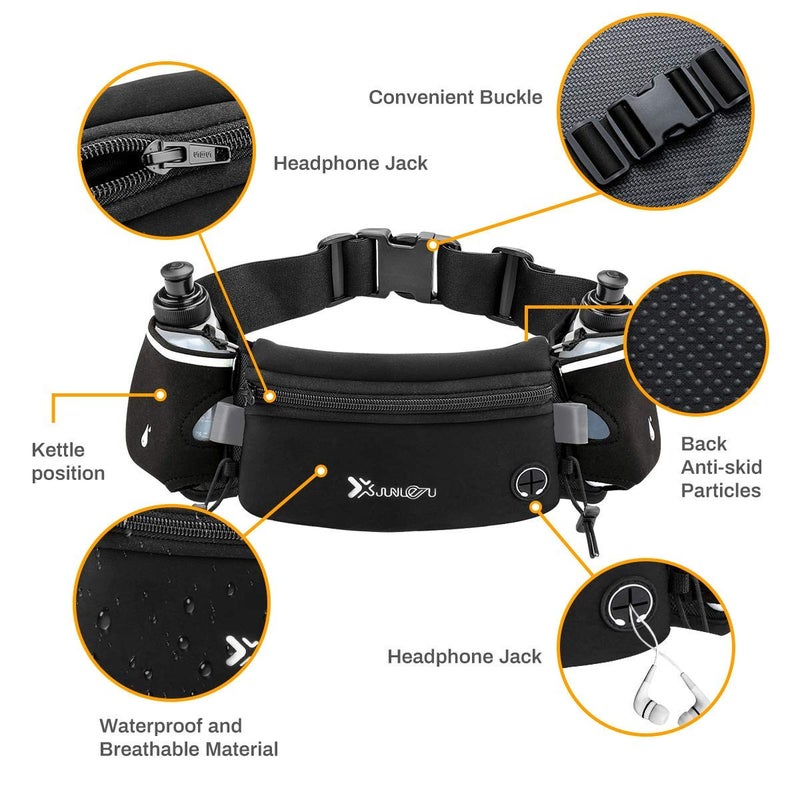 Number-one Running Belt with Water Bottles(2 x 175ML), Hydration Belt Waterproof Waist Pack Bag Fits iPhones Adjustable Sports Waist Pouch for Marathon Running Hiking Cycling, Black - Image 2